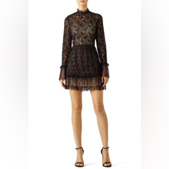 SAYLOR Witchy Whimsigoth Black Lace Long Sleeve Amity Mini Dress Size XS GUC - Picture 1 of 11
